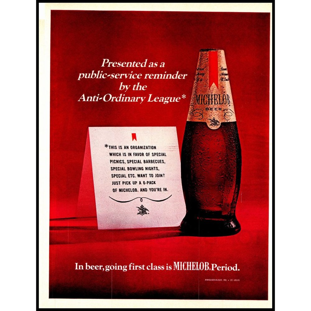 1969 Michelob Beer Brown Bottle Vintage Print Ad Man Cave Bar Wall Art 10x13